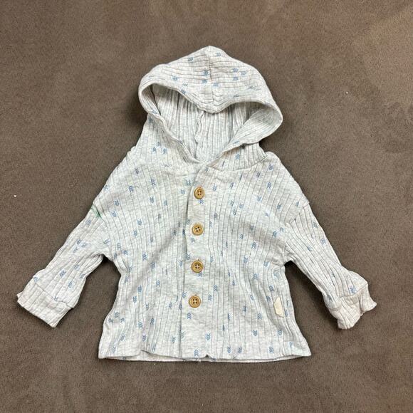Rabbit Bear Arrow Print Ribbed Button Shirt Cardigan Hoodie Baby Boy 0-3 Months - Picture 1 of 9